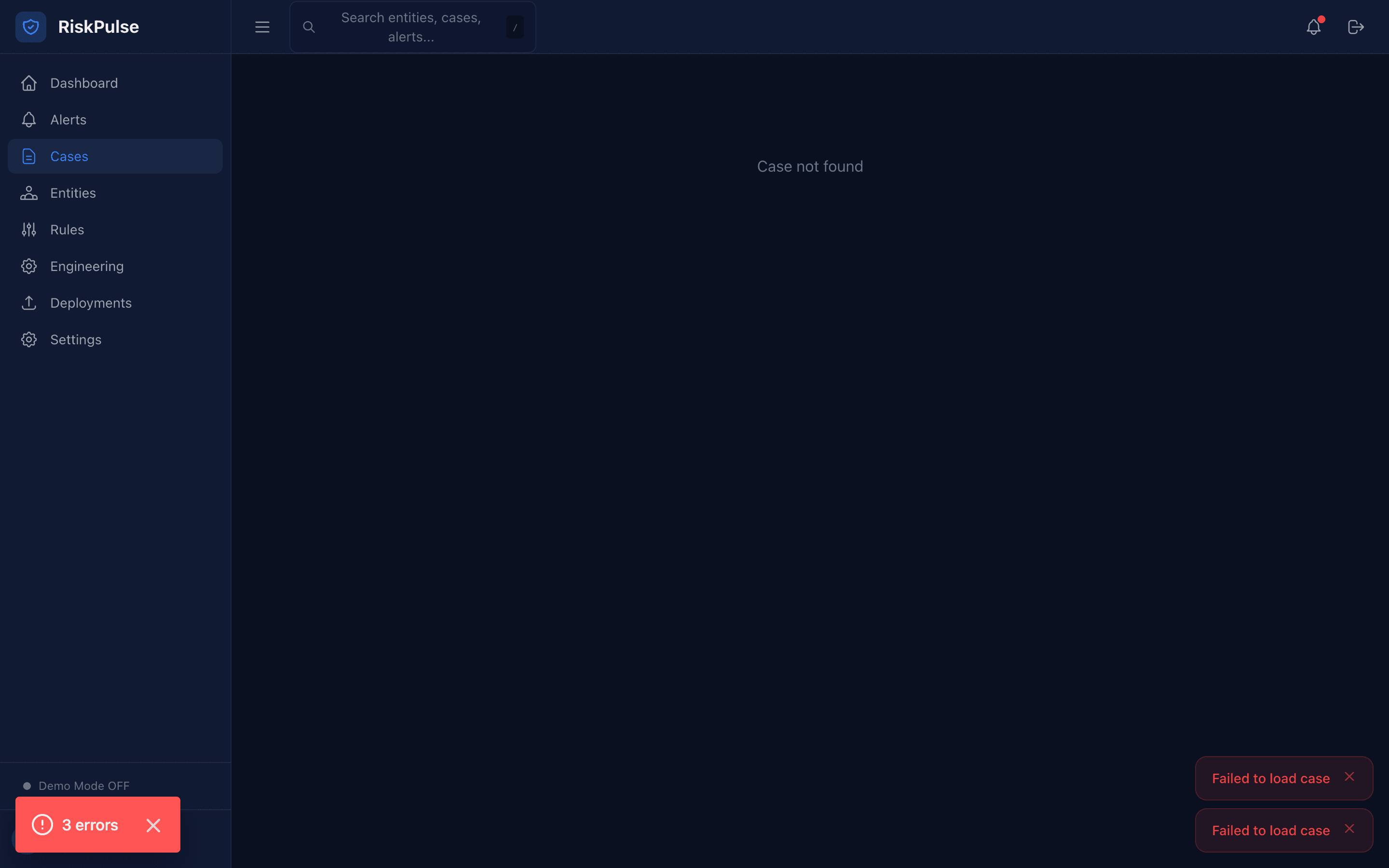 Case workspace with entity graph and AI narratives