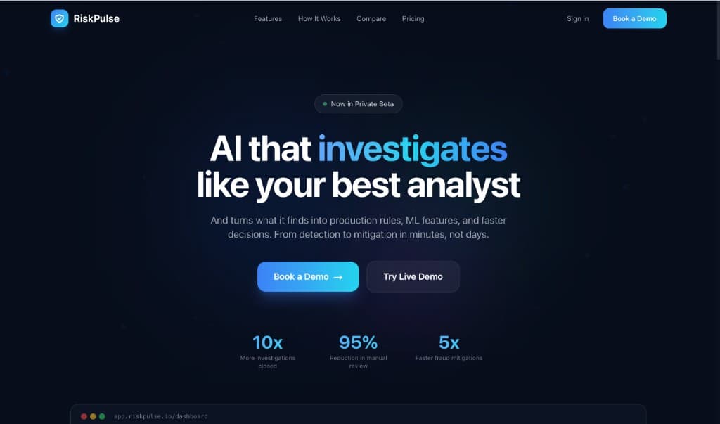 Marketing site — AI that investigates like your best analyst
